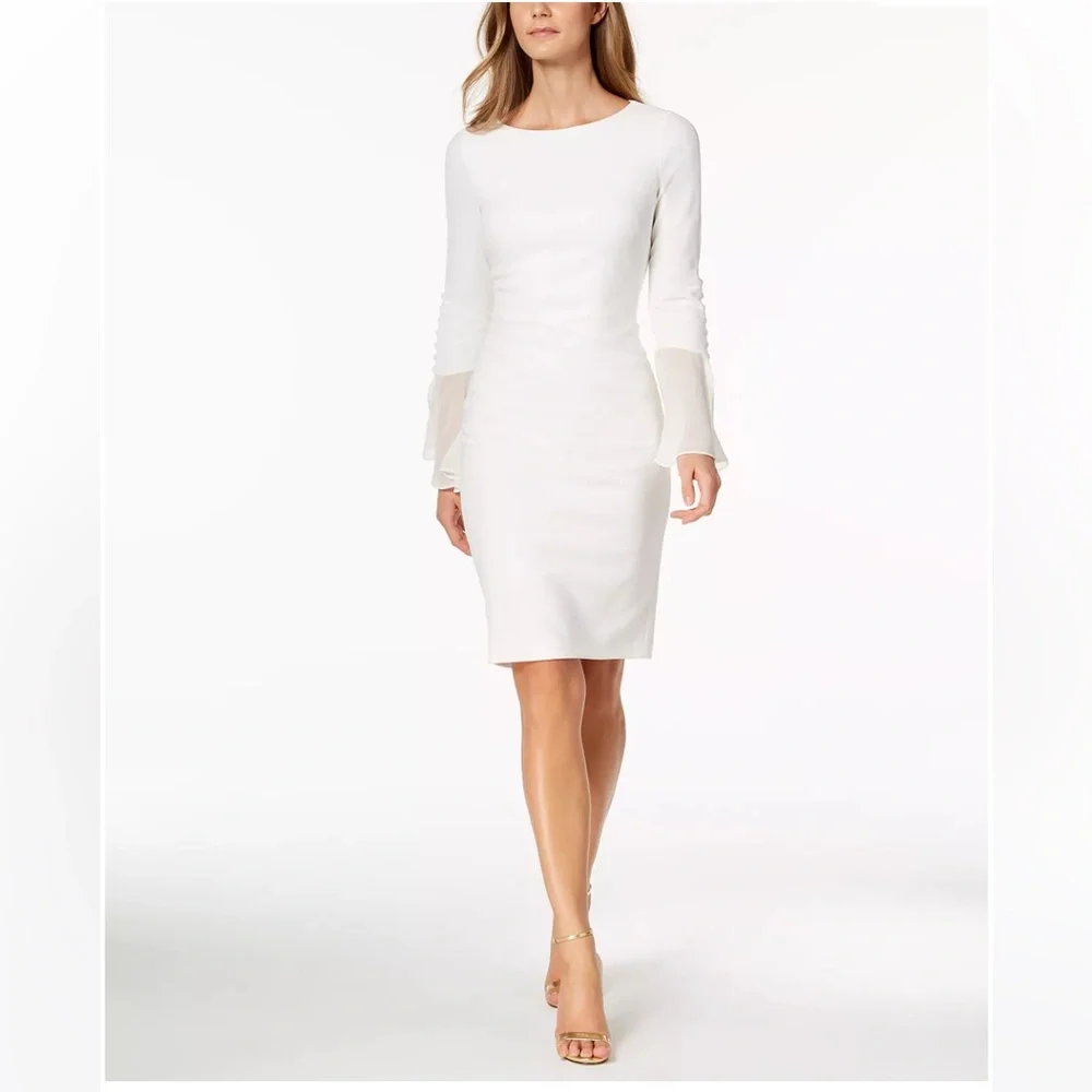 NWT Calvin Klein Chiffon Bell Sleeve Dress - Picture 3 of 12